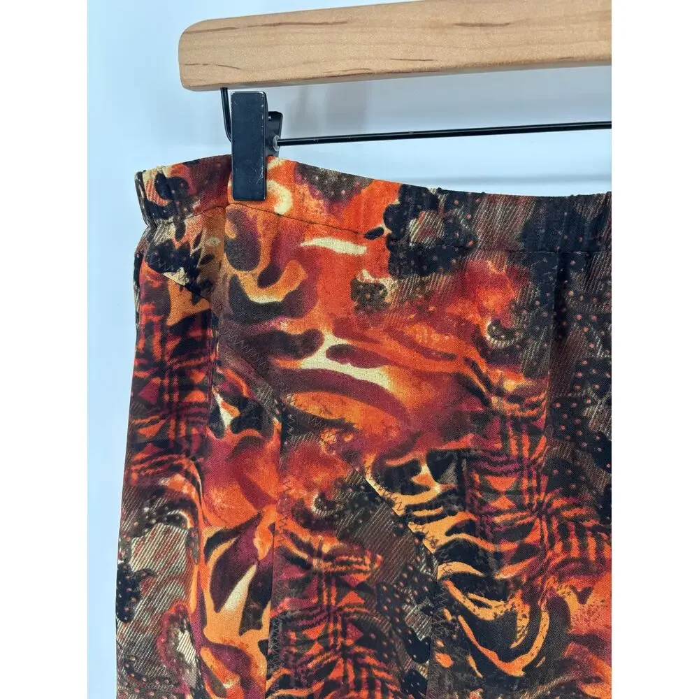Vtg 90s Patchwork Animal Print Midi Skirt XL Pull On Abstract Boho Artsy Earthy